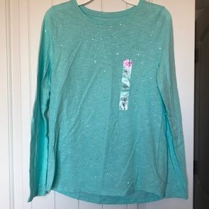SO Top Girls Size 14 Blue Long Sleeved Shirt Sparkles NWT